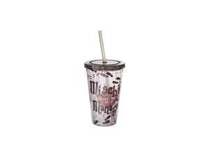 Buffalo HP09087 Warner Brothers Harry Potter Mischief Managed Plastic Cold Cup with Lid and Straw, 16-Ounces, Multicolor