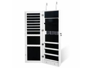 Wall  Door Mounted Jewelry Cabinet Armoire Lockable with Mirror 2 Drawers White