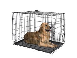Metal Pets Dog Crate Double Door Folding Metal Dog Crates Fully Equipped Black