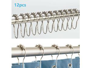 Shower Curtain Hooks Glide Rings Stainless Steel Set of 12 Bathroom Rod Polished