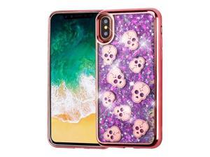 For iPhone XXS 10 Purple Skull Quicksand Glitter Hard Hybrid Chrome Case