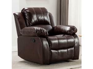 Manual Recliner Chair Sofa Leather Living Room Furniture Overstuffed Seat Brown