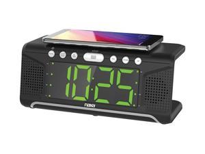 NRC-190 LED Alarm Clock with Qi Wireless Charger FM Radio Aux Input