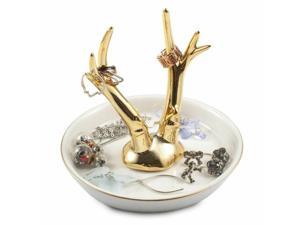 Gold Ceramic Ring Holder Jewelry Organizer Tray Trinket Dish for Vanity, Antlers