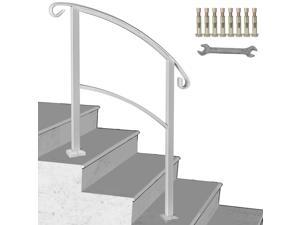 Handrail Wrought Iron Fits 1 or 3 Steps Stair Railing Outdoor Hand Rails White