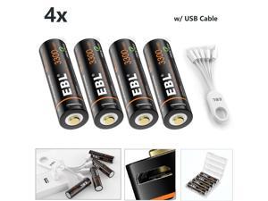 4Packs AA Li-ion Rechargeable Batteries 1.5V 1.5 Volt w/ 4way USB Charge Cable