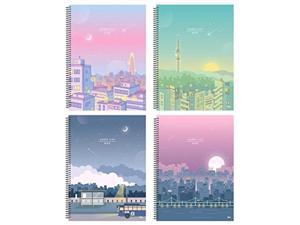 Beautiful Seoul City Illustrated Aesthetic Notebook, Pack Of 4 Designs, Unlined Spiral Notebooks, 10.23"X 7.48", 65 Sheets Each, Great For Sketch, Drawing, Memo, Note, Planning, Journal, Studying