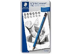 Mars Lumograph Art Drawing Pencils, 12 Pack Graphite Pencils In Metal Case, Break-Resistant Bonded Lead, 100 G12