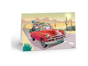 Route 66 And Red Car Christmas Card 18 Western Cards  Envelopes