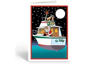Boating Cards Santa Navigating By The Stars  Nautical Theme Christmas Card  18 Boating Christmas Cards  Envelopes