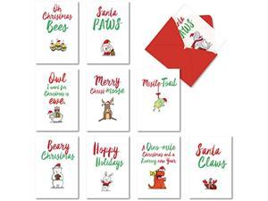  10 Assorted Christmas S With Envelopes  Bulk Boxed Assortment Holiday Notes  Was Pun Before Christmas Dog A5550xsgB1x10