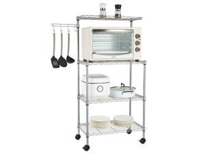 4-Tier Bakers Rack Storage Rack Microwave Oven Stand w/ Hanging Hooks Rolling US