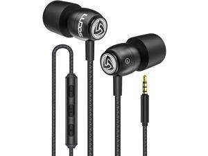 Clamor Wired Earbuds in Ear Noise Isolating Headphones with Microphone 35mm Jack Plug Mic and Volume Control Memory Foam Deep Bass TangleFree Cord  Black