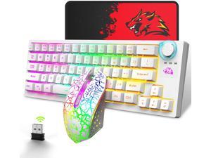 Wireless Gaming Keyboard and Mouse Combo 64 Key RGB Backlight Rechargeable 4000mAh Battery Keyboard with Ergonomic Mechanical Feel RGB Mute Mice and Mousepad for PC MAC PS4 Gamer Office Typists(White)