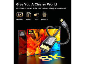 Angusplay Câble USB C vers DisplayPort 2.1, 16K 30Hz 8K 60Hz 4K 240Hz 40Gbps, Thunderbolt 4/3 vers DP Cable 2.1, Compatible avec Macbook Pro/Air pour Macbook iPhone 16/15 Pro Max, 1M