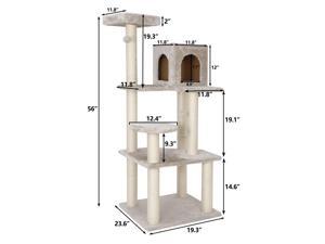 56" Cat Tree Condo Pet Play House Furniture Activity Tower with Perches Beige 56" Cat Tree Condo Pet Play House Furniture Activity Tower with Perches Beige