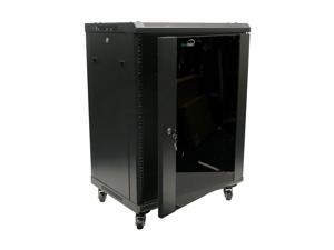 15U Wall Mount Network Server Cabinet Rack Enclosure Glass Door Lock w/Casters