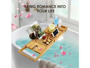 Bamboo Bathtub Caddy Shower Rack Tray Organizer Tablet Holder Extending Sides Bamboo Bathtub Caddy Shower Rack Tray Organizer Tablet Holder Extending Sides