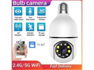 5G Bulb Surveillance Camera Night Vision Full Color Automatic Human Tracking Zoom Indoor Security Monitor Wifi Camera