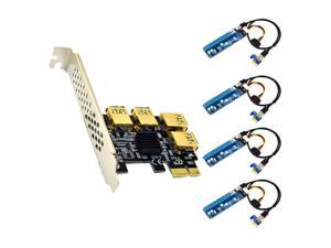 PCI-E 1 to 4 USB3.0 Expansion Card+4XPCIE 1X to 16X Large 4Pin image Card Extension Cable Adapter Card for BTC Mining