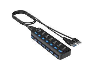 USB 3.0 Hub,7 Port USB Hub Splitter with LED Individual Power Switches 5Gbps High Speed Data USB Extension for Laptop