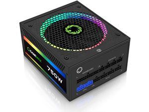 Power Supply 750W Fully Modular 80+ Gold Certified with Addressable RGB Light Mode - Various Color Mode, GAMEMAX RGB-750
