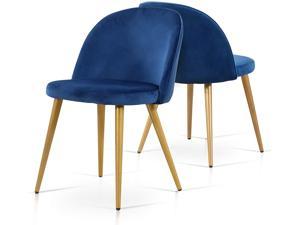 Ivinta Velvet Dining Chairs Set of 2, Soft Tufted Modern Living Room Chairs Upholstered Accent Chairs Baby Blue Armless Chairs with Gold-Finished Metal Legs
