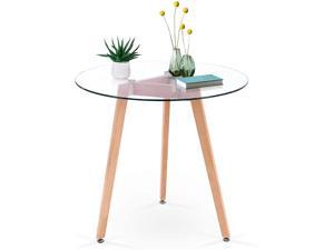 Ivinta Modern Small Dining Table Round Glass Coffee Table Farmhouse Kitchen Table for Small Spaces Accent Table