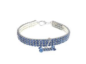 Bling Rhinestone Dog Necklace Collar Diamante&Bone Pendant Crystal For Pet Kitty Blue - Blue Bling Rhinestone Dog Necklace Collar Diamante&Bone Pendant Crystal For Pet Kitty Blue - Blue