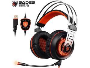 SADES A7 7.1 Surround Sound Gaming Wired Headset USB Luminous Headphone with Microphone - Orange with vibration SADES A7 7.1 Surround Sound Gaming Wired Headset USB Luminous Headphone with Microphone - Orange with vibration