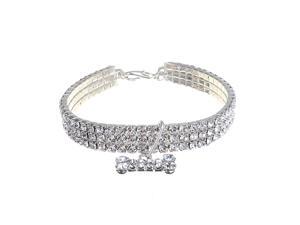Bling Rhinestone Dog Necklace Collar Diamante&Bone Pendant Crystal For Pet Kitty White - White Bling Rhinestone Dog Necklace Collar Diamante&Bone Pendant Crystal For Pet Kitty White - White