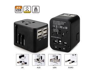 All in One Universal International Plug Adapter 4USB Ports World Travel AC Power Charger US UK AU EU - Black All in One Universal International Plug Adapter 4USB Ports World Travel AC Power Charger US UK AU EU - Black