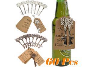 60Pcs Heavy-Duty Metal Skeleton Key Bottle Opener Wedding Favor Gold Ribbon and Stickers Gift - Silver 60Pcs Heavy-Duty Metal Skeleton Key Bottle Opener Wedding Favor Gold Ribbon and Stickers Gift - Silver