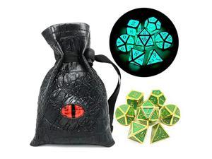 Glow in The Dark Glowing Blue Metal Dice Set DampD W Dragon Dice Bag 7PCS DND Dice Set for Dungeons and Dragons RPG GamesGold Glowing BlueV2