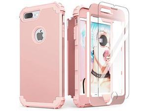 Iphone 8 Plus Case Iphone 7 Plus Case With Tempered Glass Screen Protector 3 In 1 Shockproof Slim Hybrid Heavy Duty Hard Pc Cover Soft Silicone Rugged Bumper Full Body Case Rose Gold