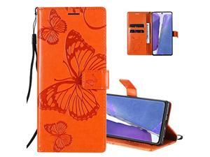 Galaxy Note 10 Plus Case, Fashion Retro 3D Butterfly Embossed Pu Leather Book Style With Magnetic Stand Card Holder Cover For Samsung Galaxy Note 10 Plus/Note 10 Plus 5G, Kt Orange Butterfly