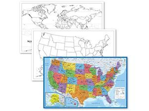 USA & World Map Blank Outline Posters 2 Pack LAMINATED, 18 x 29