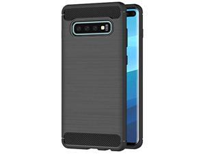 Case For Samsung Galaxy S10 Plus (6.4 Inch) Soft Silicon Brushed With Texture Carbon Fiber Design Protection Cover (Black)