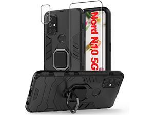 [3P]  Oneplus Nord N10 5G Case & Tempered Glass Screen Protector & Camera Protector For 1+ Nord N10, Protective Case With Rotate Holder Kickstand And Magnetic Plate For Oneplus Nord N10 (Black)