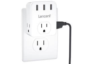 Multi Plug Outlet Extender, LENCENT 3 Outlets Splitter with 3 USB Ports, Wall Charger, 3 Prong Plug, Power Charging Box Expander for Home, Office, Hotel, Dorm, Cruise Ship Approved- White