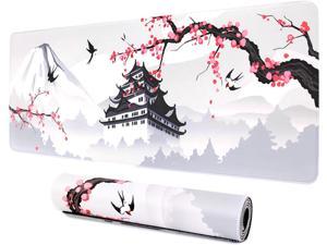 XXL Large Gaming Laptop Anime Mouse Pad Japanese Cherry Blossom White Game pad Big Desk Pads PC Keyboard Waterproof and Non-Slip 31.06 x 11.8inches 3mm Thick Rubber Table Mat Tower
