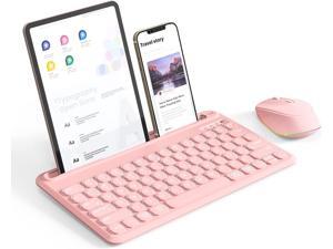 Backlit Bluetooth Keyboard and Mouse, Multi Device Compact Wireless Keyboard with RGB Mouse Combo for Mac OS, iOS, iPad Pro/Air, New iPad 10.2, Android Tablet, Windows - Pink