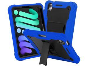 iPad Mini 6th (2021) Gen Case Heavy Duty Cover Dual-Layer Impact Drop Protection with Kick Stand for Apple iPad Mini 6th Gen (2021) [Black in / Blue Out]