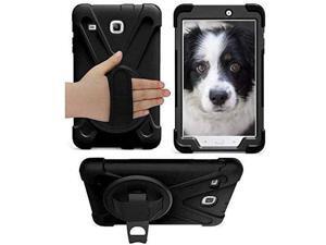 Galaxy Tab E 8.0 Case T377, Heavy Duty Case Tempered Glass Screen Protector Cover Kickstand Handle Carrying Sling Strap for Samsung Galaxy Tab E 8.0 T377 (Black)