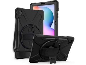 Galaxy Tab S6 Lite 10.4 2020 P610, Heavy Duty Shockproof Durable Case, Kickstand, Handstrap, Carrying Shoulderstrap Sling for Samsung Galaxy Tab S6 Lite 10.4 P610 (Shield Black)