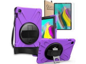 Galaxy Tab S5e 2019 Case T720/T725, Heavy Duty Case Tempered Glass Screen Protector Cover Kickstand Handle Carrying Sling Strap for Samsung Galaxy Tab S5e 10.5 2019 T720 T725 (Purple)