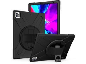 iPad Pro 12.9 2020 Case, Shockproof Heavy Duty Shield Durable Impact Drop-Protection, Kickstand, Handstrap, Case Cover for Apple iPad 12.9 (2020) [Black]
