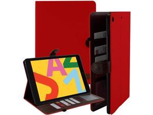iPad 10.2 Case, Fits iPad 7th 8th Gen, PU Leather Folio Portfolio Canvas Protective Case Cover, Slim, Lightweight with Card/ID Slots for Apple iPad 7th 8th Generation (Red)