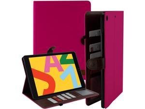 iPad 10.2 Case, Fits iPad 7th 8th Gen, PU Leather Folio Portfolio Canvas Protective Case Cover, Slim, Lightweight with Card/ID Slots for Apple iPad 7th 8th Generation (Hot Pink)