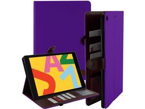iPad 10.2 Case, Fits iPad 7th 8th Gen, PU Leather Folio Portfolio Canvas Protective Case Cover, Slim, Lightweight with Card/ID Slots for Apple iPad 7th 8th Generation (Purple)